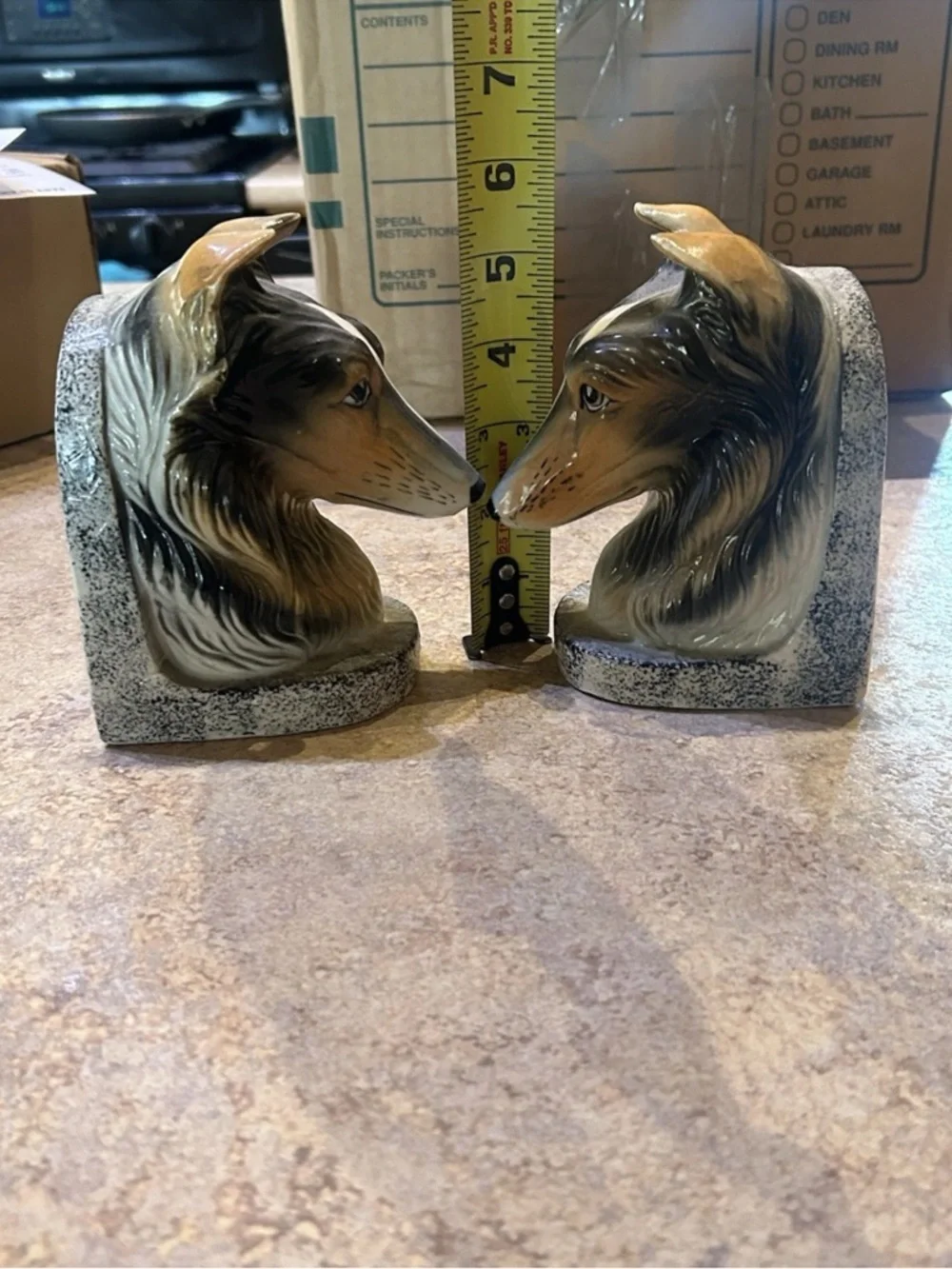 Vintage Collie Dog Head Bookends - Pair in Brown and Cream-no chips cracks EUC - Picture 2 of 13